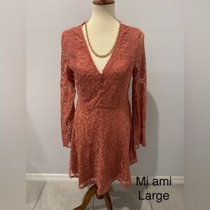 Miami Embroidered Long Sleeve Dress in Terracotta